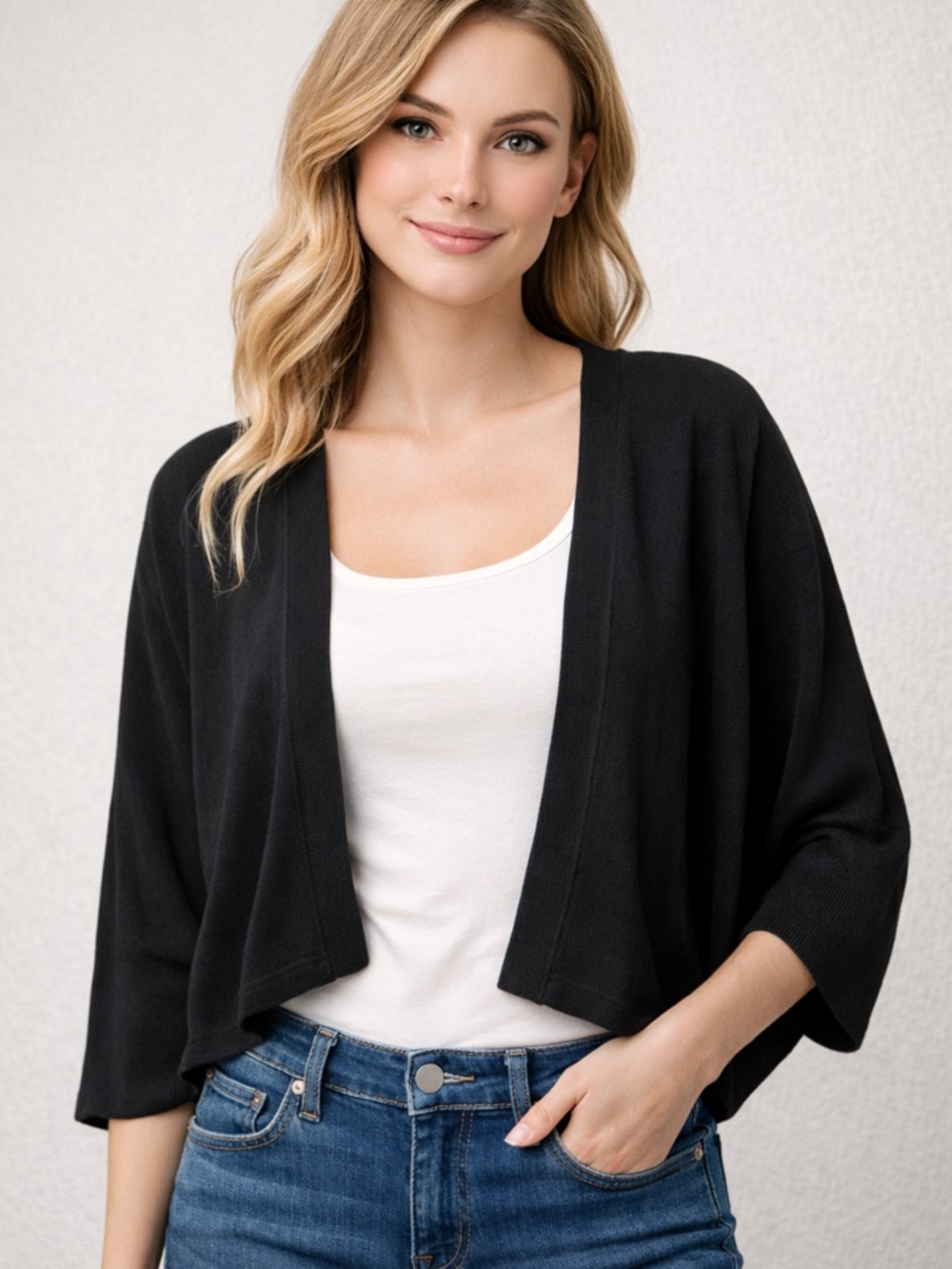 Lane Bryant Black Open-Front Cardigan Shrug , soft, lightweight, cropped 14/16